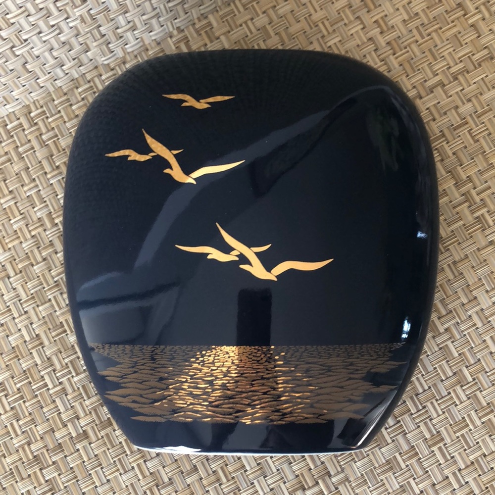 Vintage Otagiri Japan MCM Navy Blue With Gold Seagull Vase